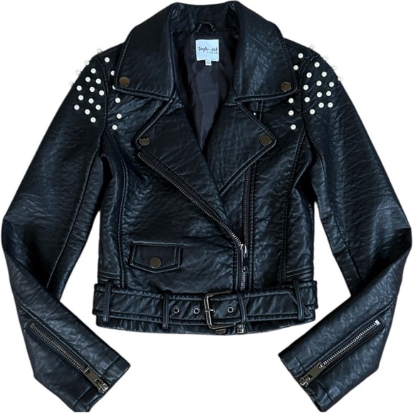 Joe's Jeans Tops - Like New Joe's Jeans Faux Leather
Pearl Studded Moto Jacket Black Size XS